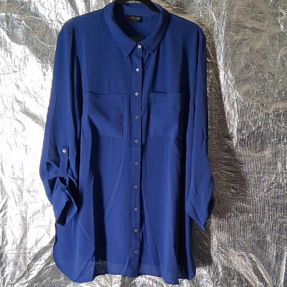 Blue Button-Up Blouse